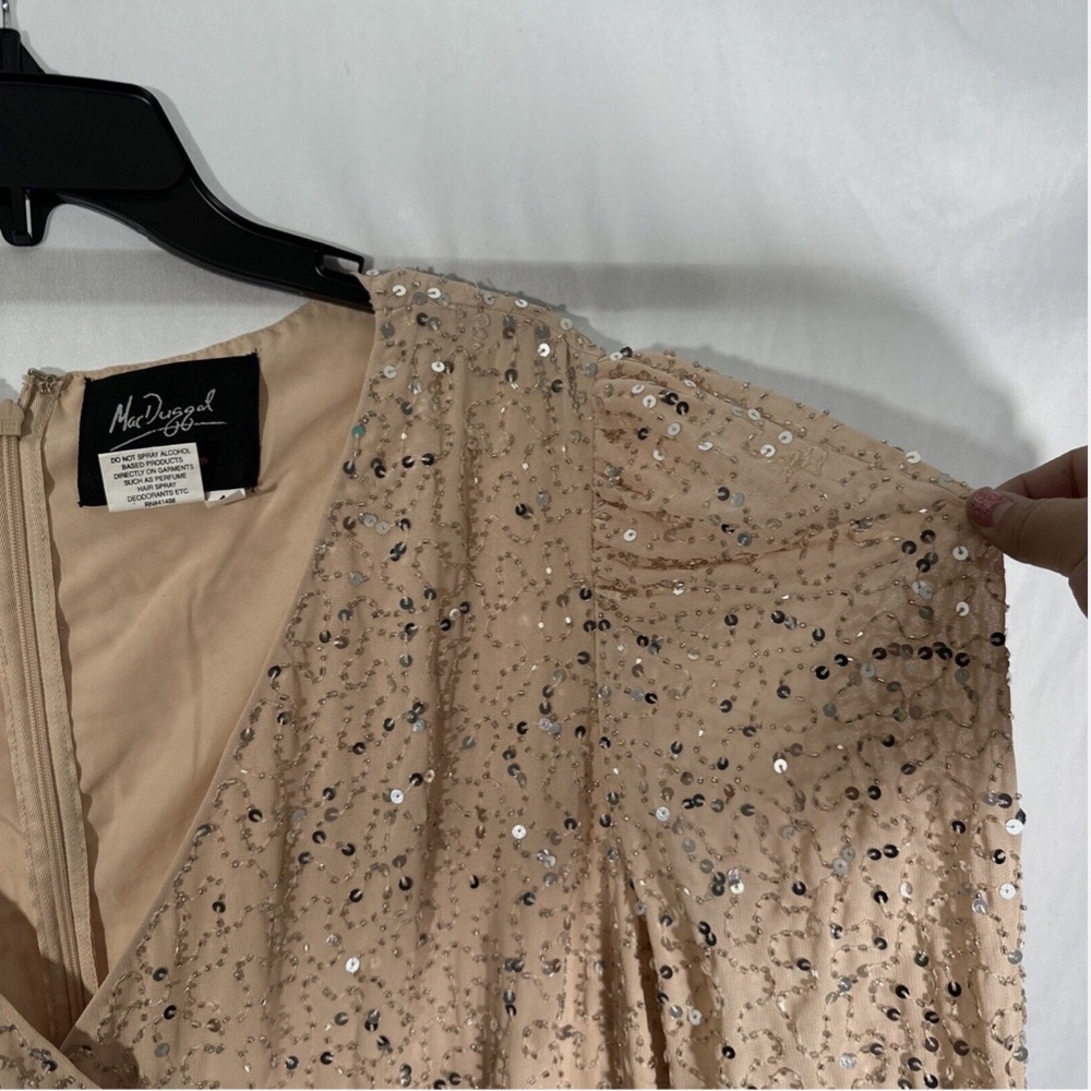 NEW $598 Mac Duggal [ 16 ] Sequin Floral Embellished Long Sleeve‎ Gown Nude - Picture 9 of 16